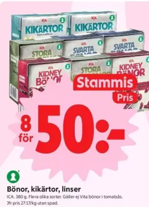 Bönor, kikärtor, linser