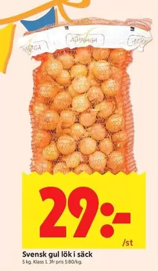 Svensk gul lök i säck