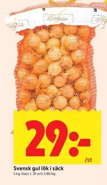 Svensk gul lök i säck