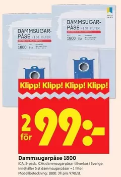 Dammsugarpåse 1800