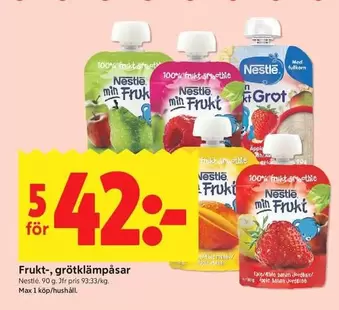 Nestlé - Frukt-, grötklämpåsar