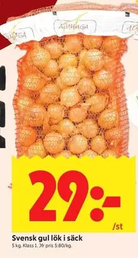 Svensk gul lök i säck