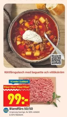 Köttfärsgulasch med baguette och vitlökskräm