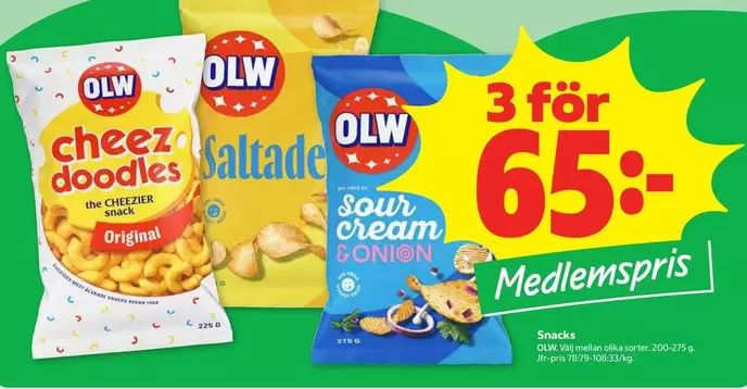 OLW - Cheez Doodles, Saltade, Sour cream & Onion