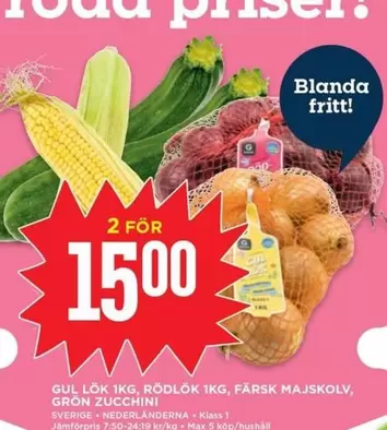 GUL LÖK, RÖDLÖK, FÄRSK MAJSKOLV, ZUCCHINI