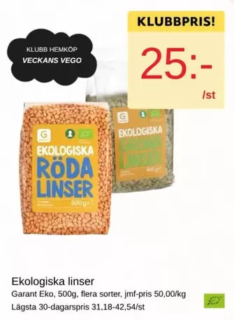 Garant - Ekologiska röda linser