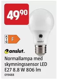 Normallampa med skymningssensor LED E27 8.8 W 806 lm 019488