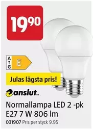 Normallampa LED 2 -pk E27 7 W 806 lm
