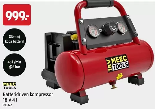 Meec Tools - Batteridriven kompressor 18 V 4 l