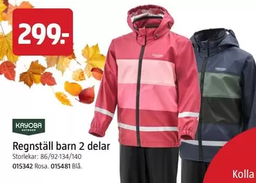Regnställ barn 2 delar 86/92-134/140 015342 Rosa. 015481 Blå.