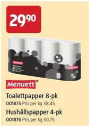 Toalettpapper 8-pk 001875, Hushållspapper 4-pk 001876
