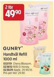 Gunry - Handtvål Refill 1000 ml 033119 Cherry Blossom, 023610 Milk & Honey, 023609 Apple
