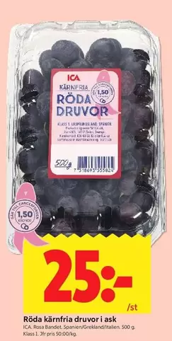 Röda kärnfria druvor