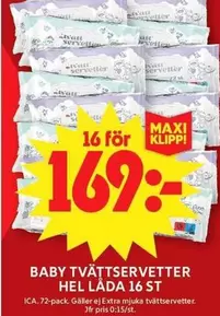 Extra - BABY TVÄTTservetter HEL LÅDA 16 ST