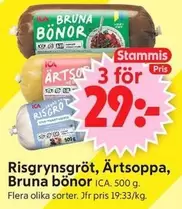 Risgrynsgröt, Ärtsoppa, Bruna bönor