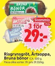 Risgrynsgröt, Ärtsoppa, Bruna bönor