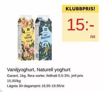 Garant - Vaniljyoghurt, Naturell yoghurt