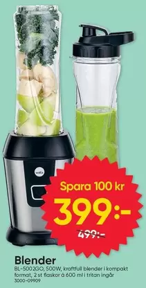 Wilfa - Blender BL-6002GO, 500W, kraftfull blender i kompakt format, 2st flaskor á 600 ml tillgan