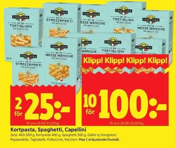 Zeta - Kortpasta, Spaghetti, Capellini
