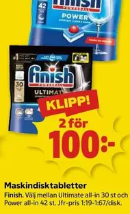 Finish - Maskindisktabletter Ultimate all-in 30 st och Power all-in 42 st