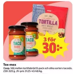 Coop - Tortillabröd 8-pack och olika sorters tacosås