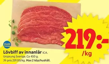 Lövbiff av innanlår