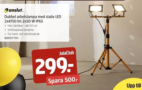 Dubbel arbetslampa med stativ LED 2x4750 lm 2x50 W IP65