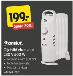 Oljeutfylld elradiator 230 V 500 W