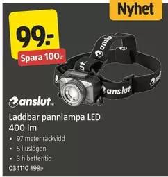 Laddbar pannlampa LED 400 lm