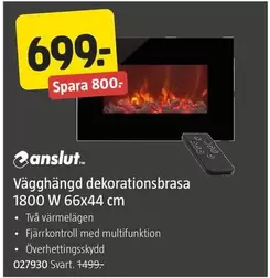 Väggghängd dekorationsbrasa 1800 W 66x44 cm