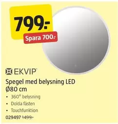 Spegel med belysning LED Ø80 cm
