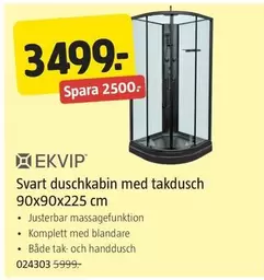 Svart duschkabin med takdusch