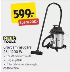 Meec Tools - Grovdammsugare 25 l 1200 W
