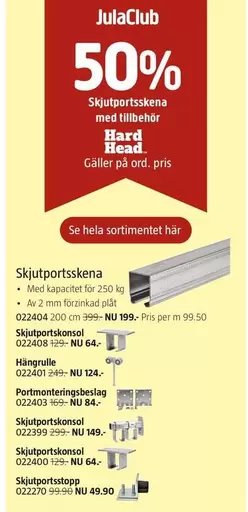 Skjutportsskena med tillbehör