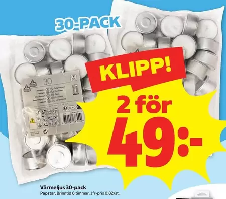 Papstar - Värmeljus 30-pack
