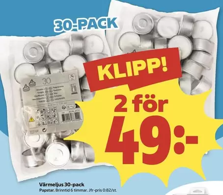 Papstar - Värmeljus 30-pack