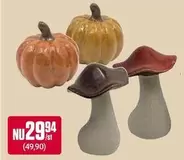 Decorative pumpkins and mushrooms