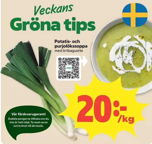 Potatis- och purjolökssoppa med örtbaguette
