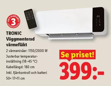 Väggmonterad värmefläkt