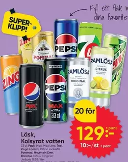 Pepsi -  Max, Aus. Zingo Apelsin, Citrus, Pommac, Mountain Dew, Ramlosa Citrus