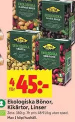 Zeta - Ekologiska Bönor, Kikärtor, Linser