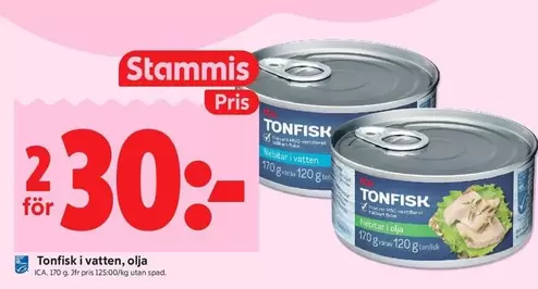 Tonfisk i vatten, olja