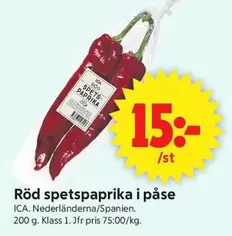 Röd spetspaprika i påse