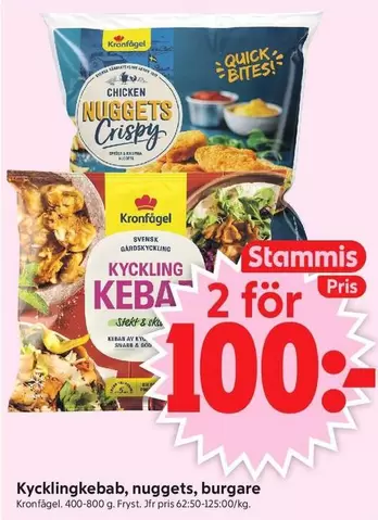 Kronfågel - Kycklingkebab, nuggets, burgare