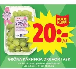 GRÖNA KÄRNFRIA DRUVOR I ASK