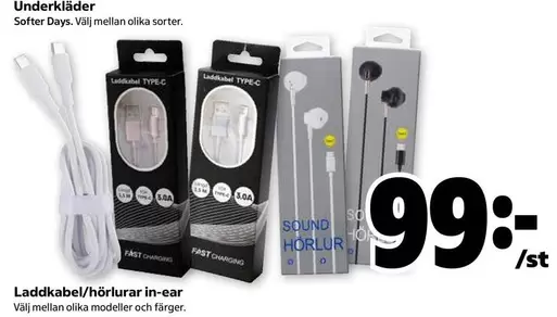 Laddkabel/hörlurar in-ear