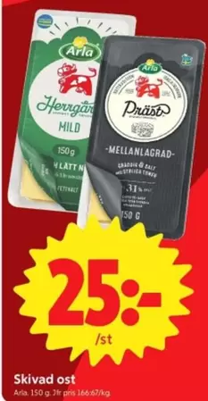Arla - Herrgårdsost MILD, Prästost MELLANLAGRAD