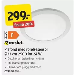 Plafond med rörelsesensor Ø33 cm 2500 lm 24 W