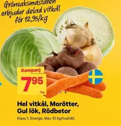 Hel vitkål, Morötter, Gul lök, Rödbetor
