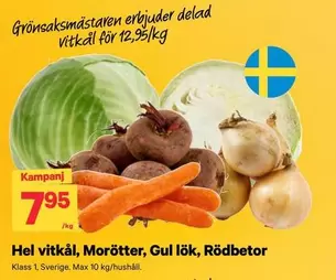 Hel vitkål, Morötter, Gul lök, Rödbeta